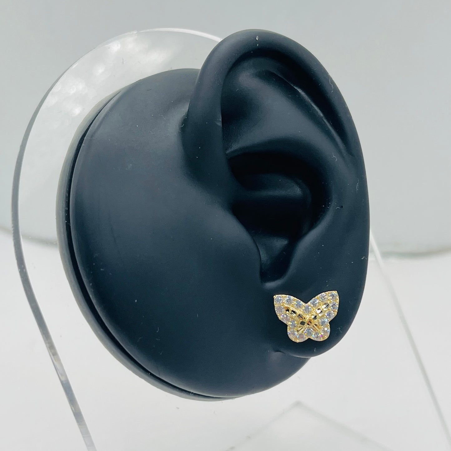 10k Gold Baby Nugget Cz Butterfly Earrings