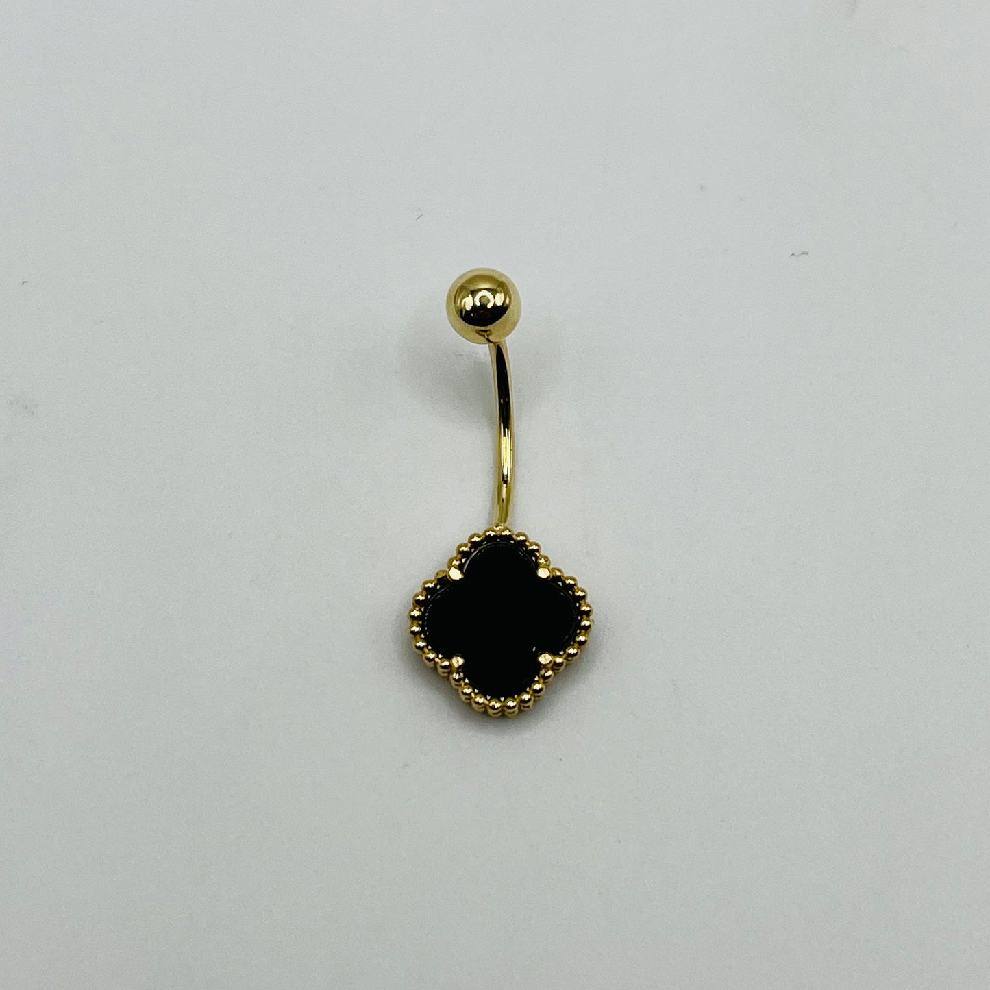 14k Gold Black Clover Belly Ring