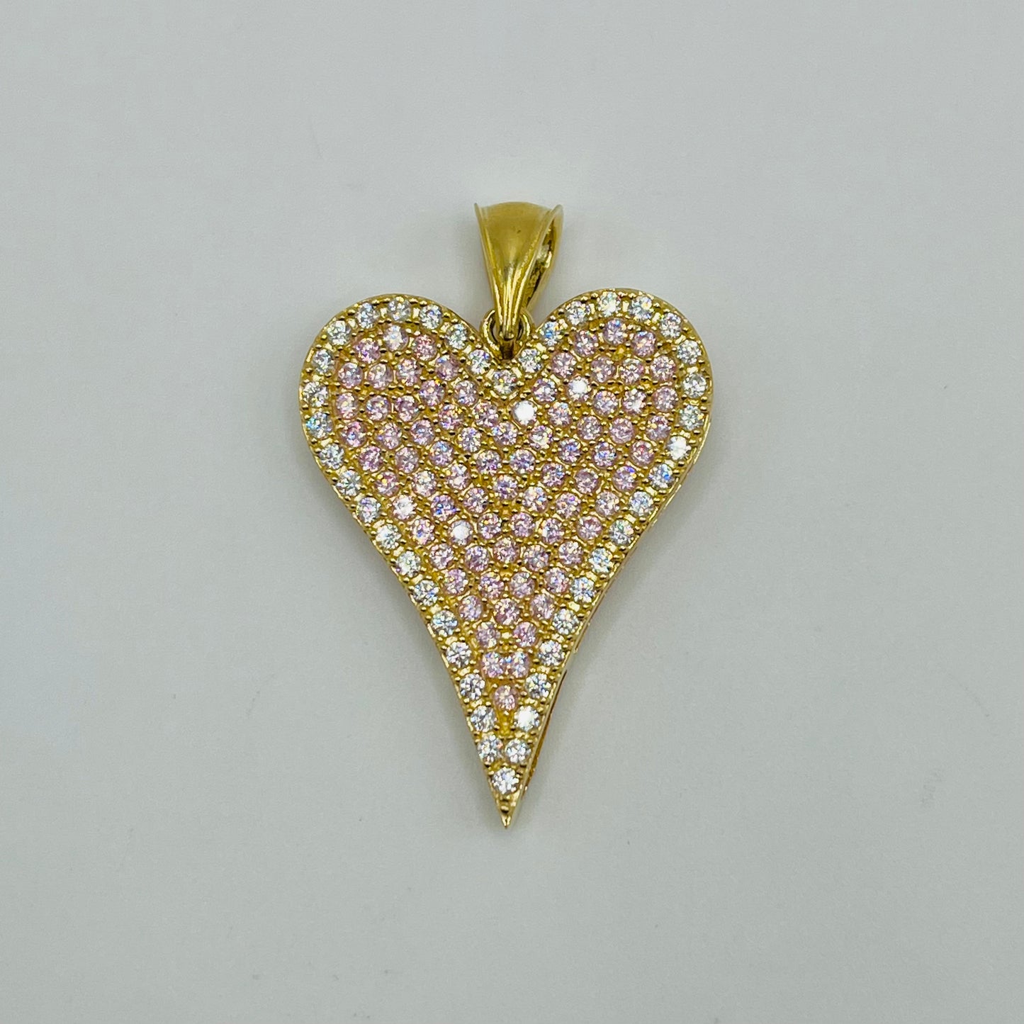 10K Gold Skinny Pink Heart Charm
