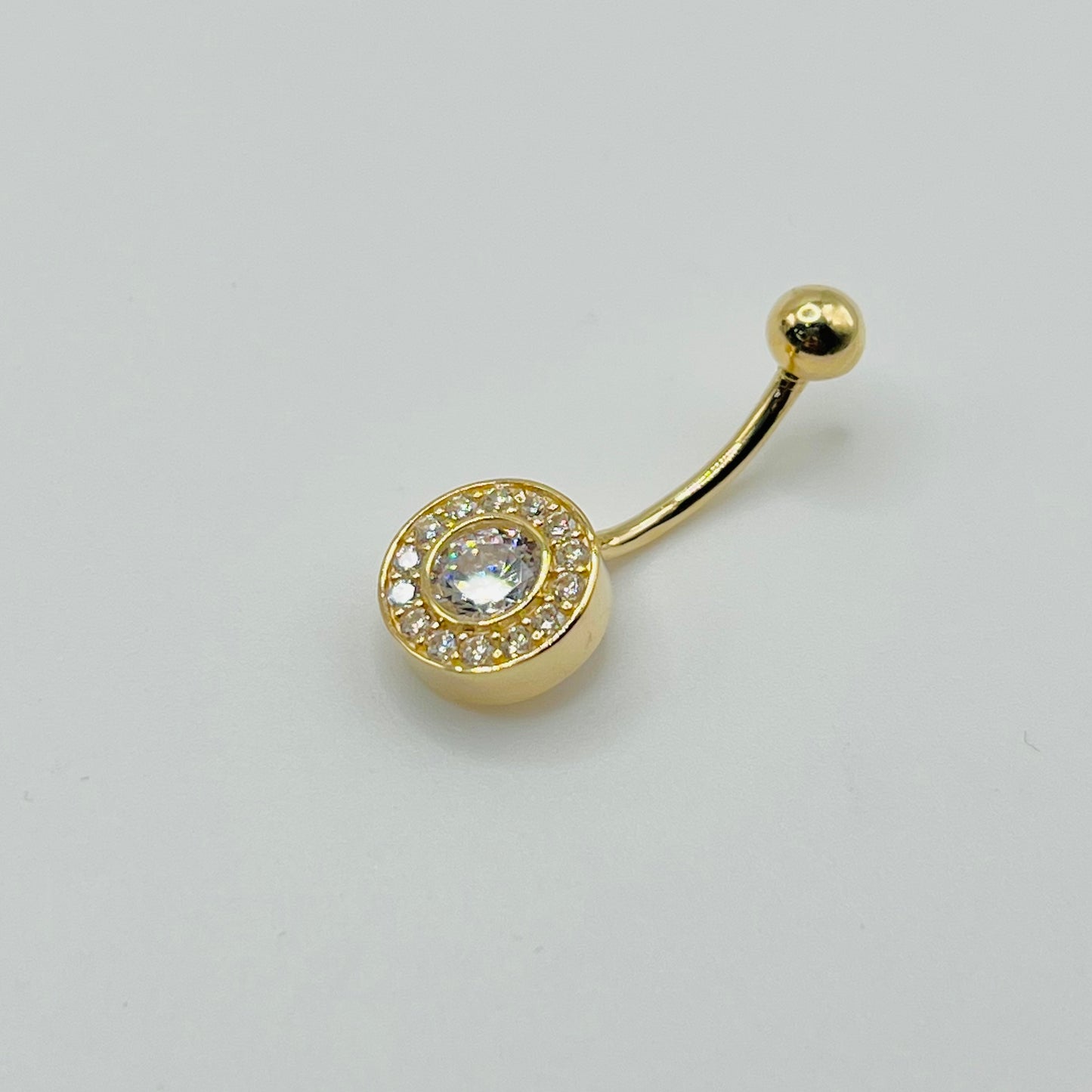 14k Gold Bezel Cz Belly Ring