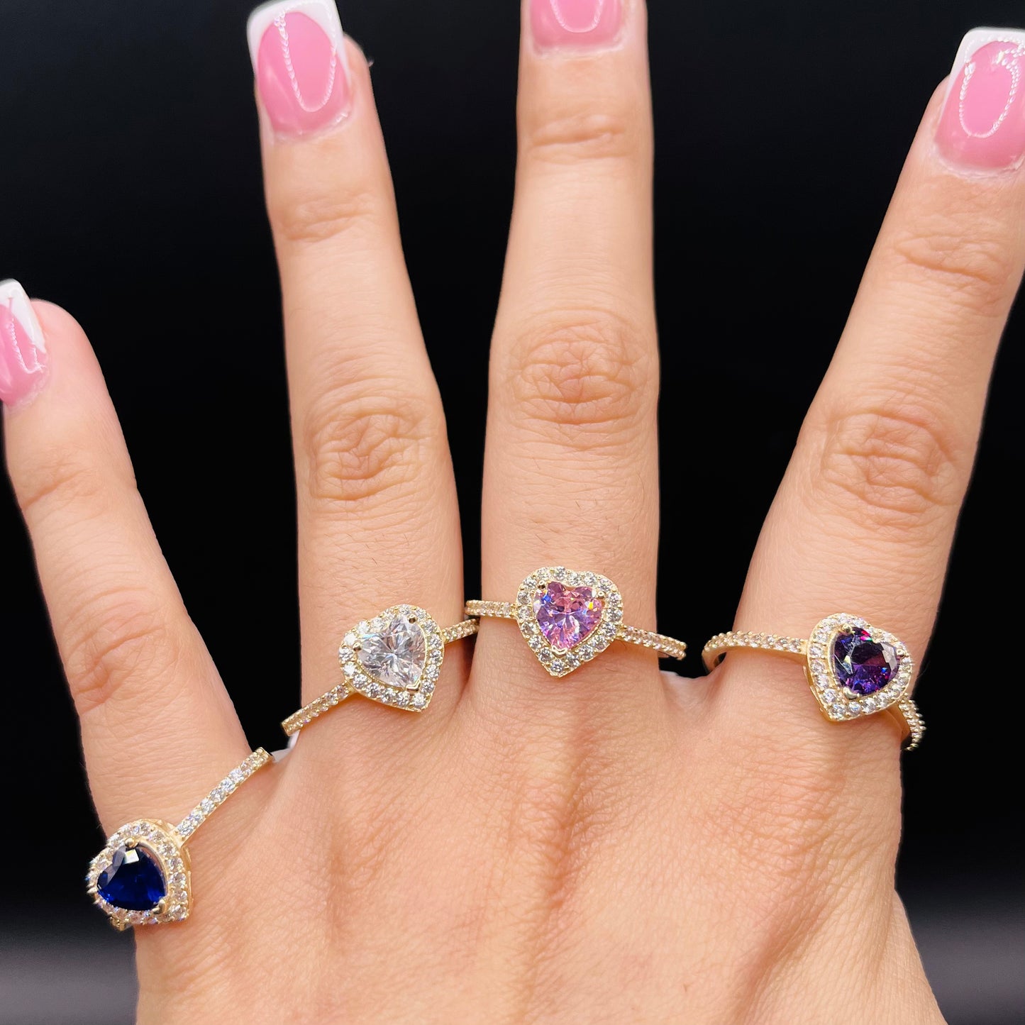 14K Gold CZ Heart Birthstone Rings
