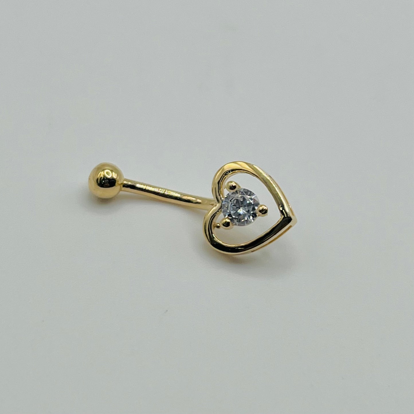 14k Gold Heart Bezel Cz Belly Ring