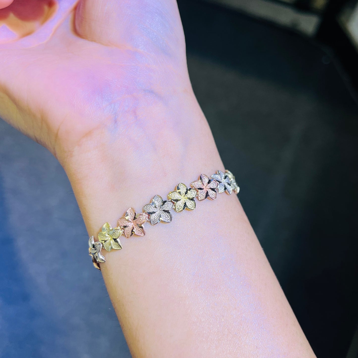 10k Gold Tri- Color Hibiscus Bracelet