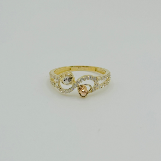 10K Gold Infinity Sign Ring with Hearts and Mirror Balls