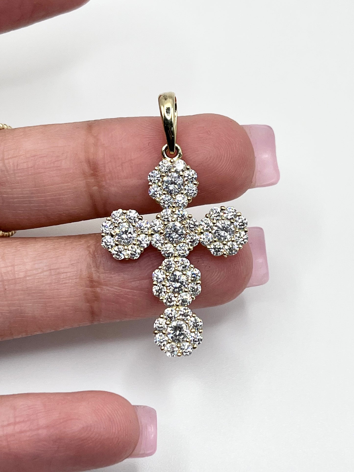 10k Gold White CZ Flower Cross (Large)