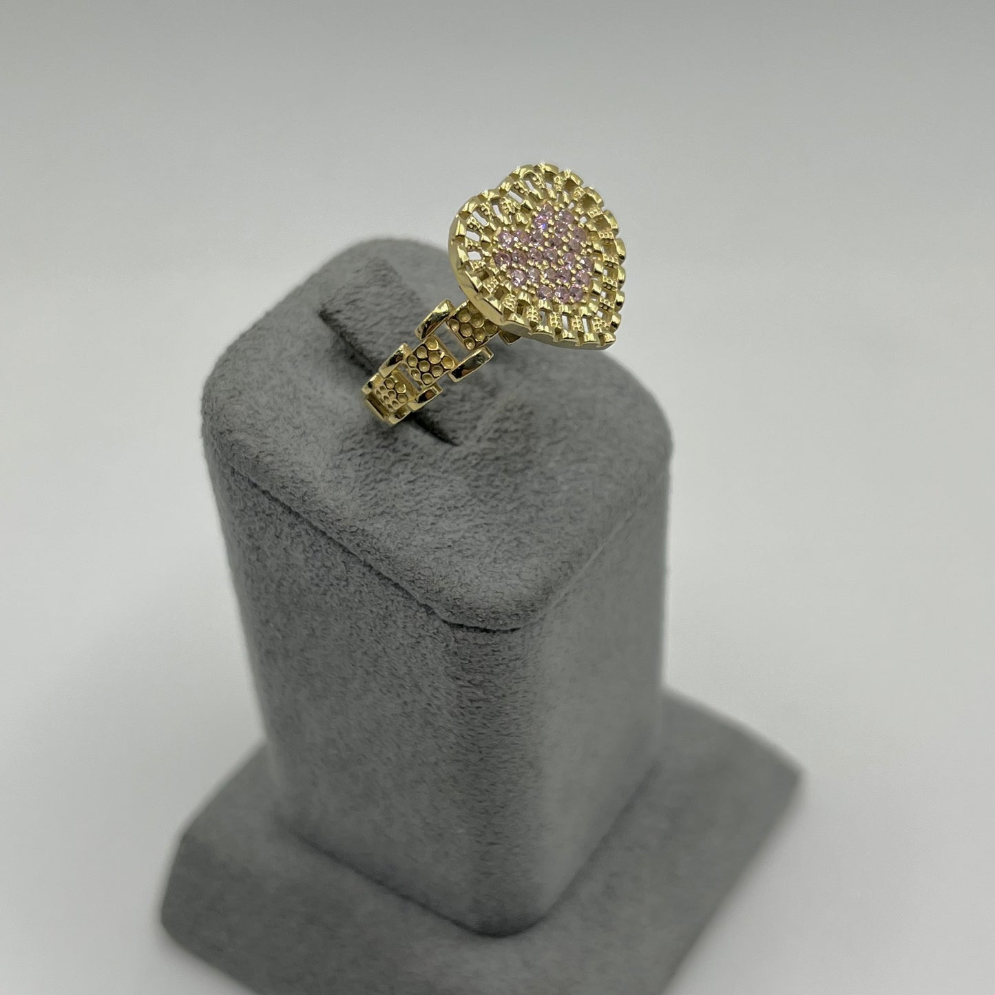 10K Gold Flat RX Heart Ring with CZ Pink