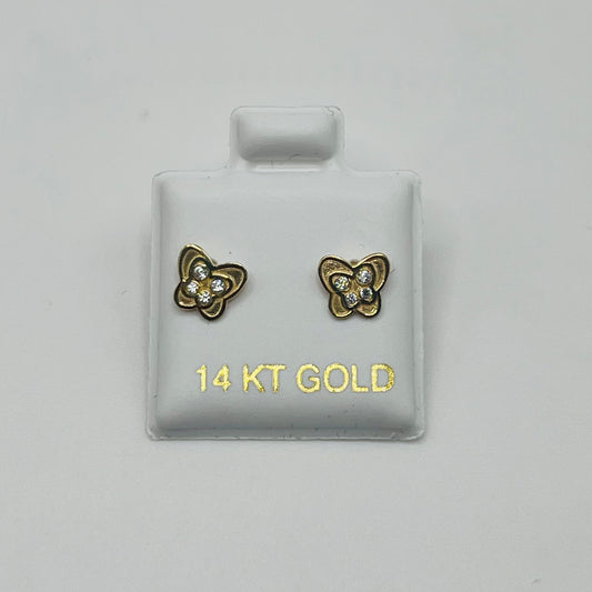 14k Gold Double Butterfly CZ Baby earrings
