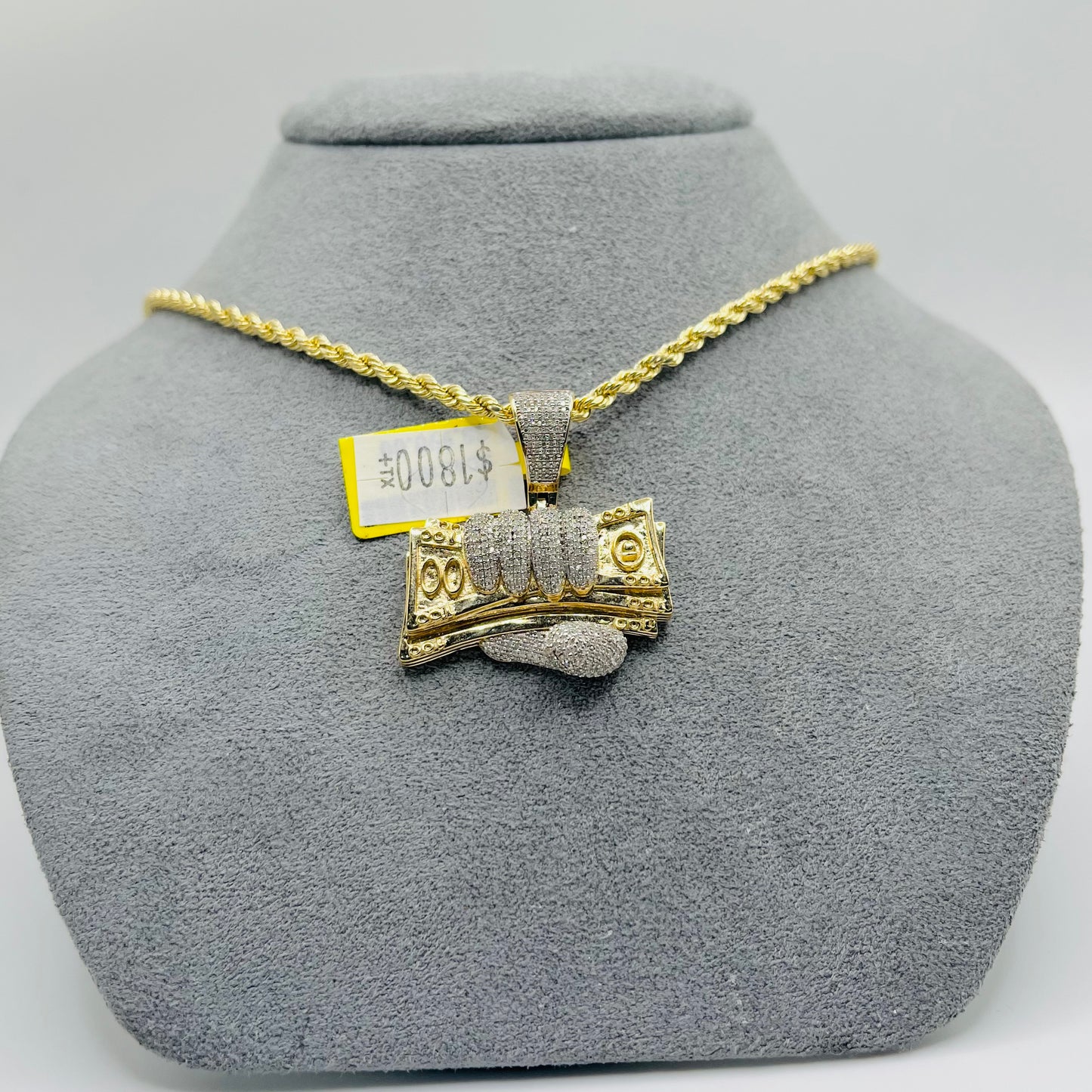 10k Gold Natural Diamond Hand Stack Money Charm