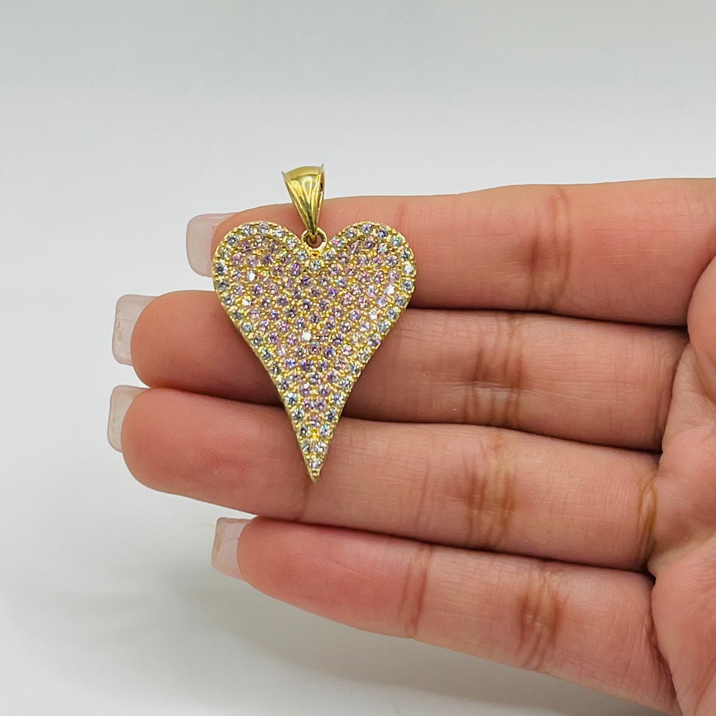 10K Gold Skinny Pink Heart Charm