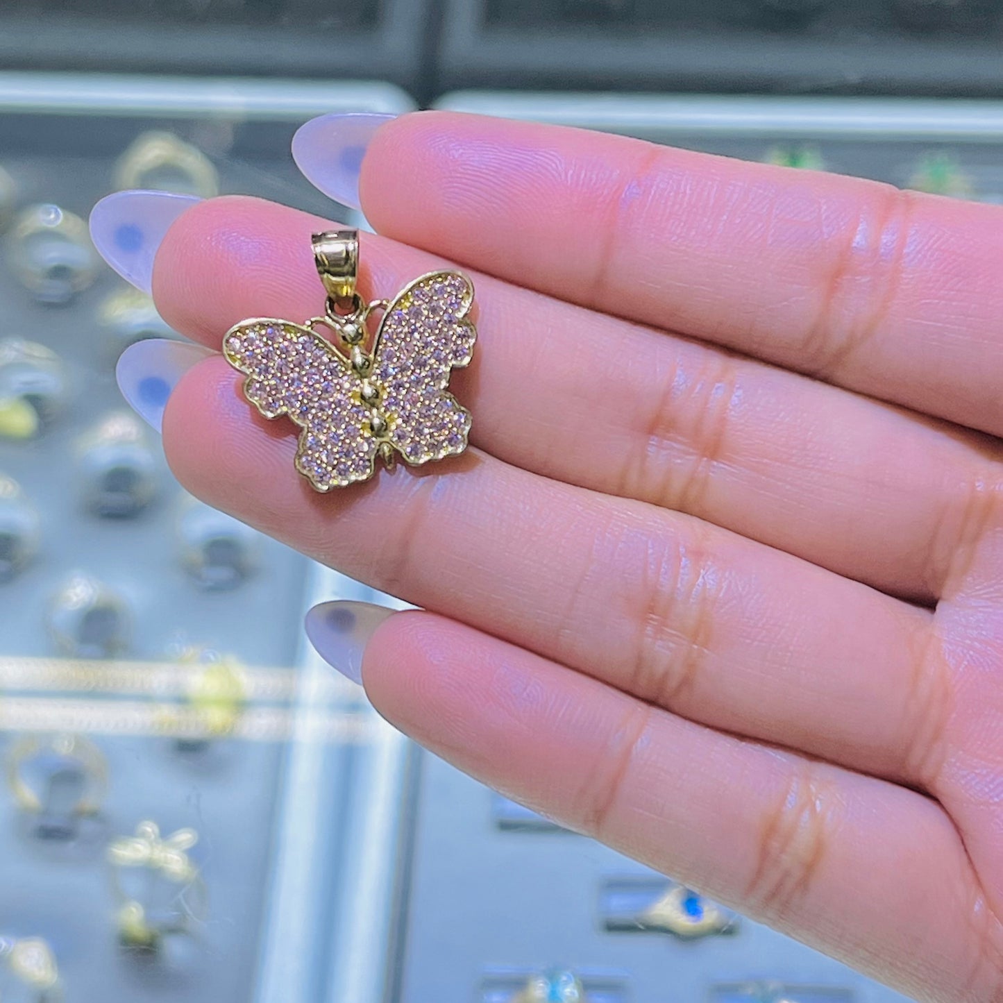 10K Gold Pink CZ Butterfly Charm