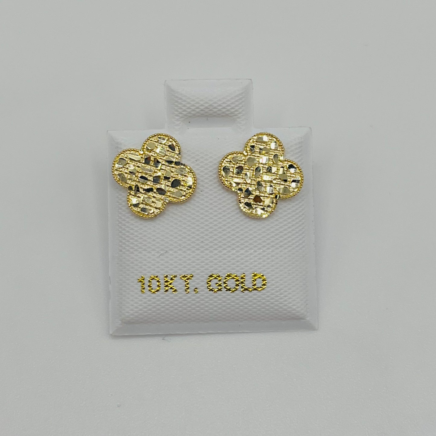 10k Gold Flat Clover Nugget Earrings