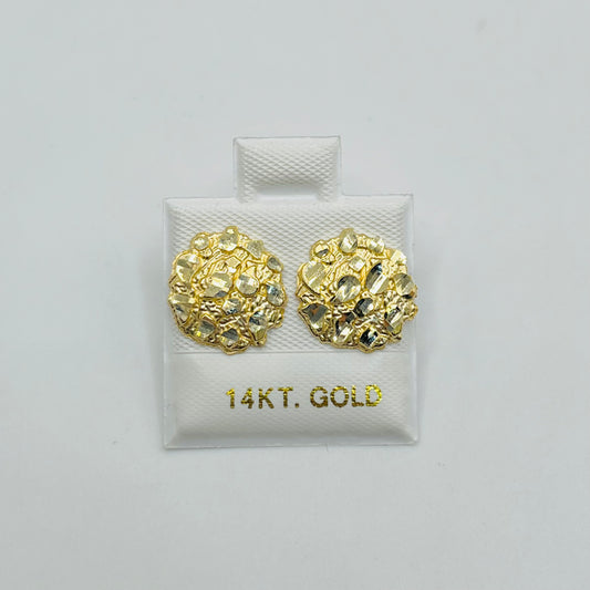 14K Gold Round Nugget Earrings (med)