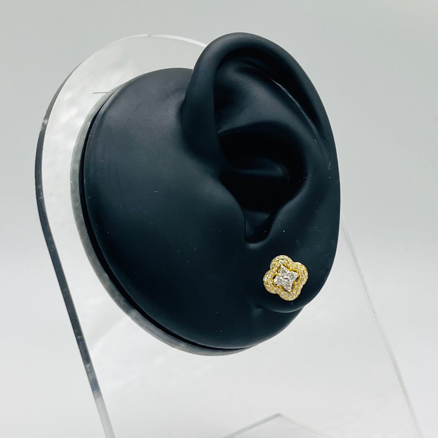 14k Gold Natural Diamond Two Tier Clover Earrings (Screwback)