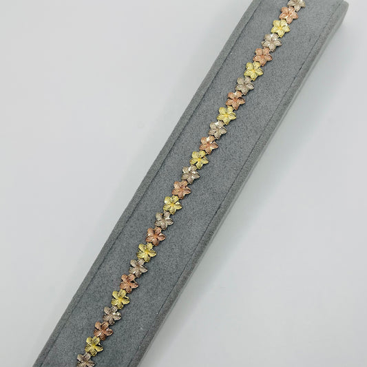 10k Gold Small Tri- Color Hibiscus Bracelet