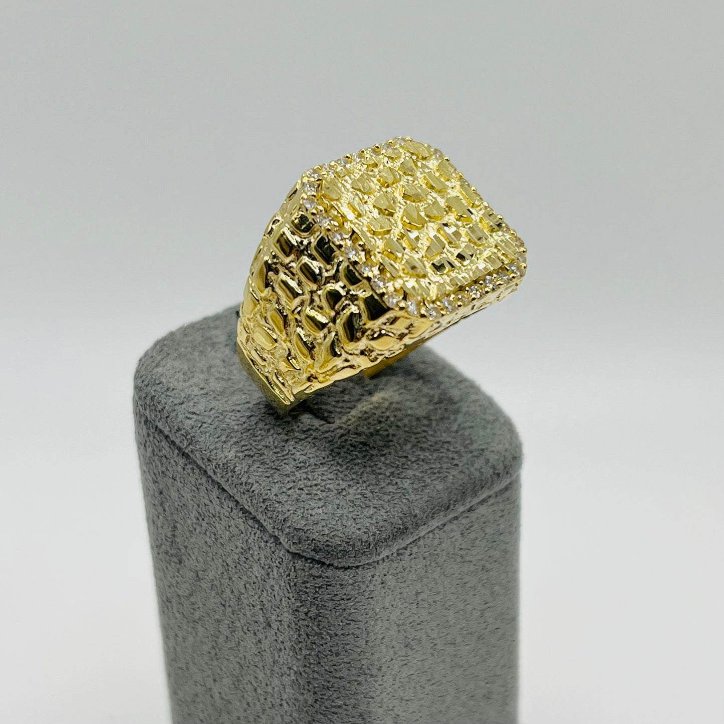 10k Gold Rounded CZ Square Nugget Ring