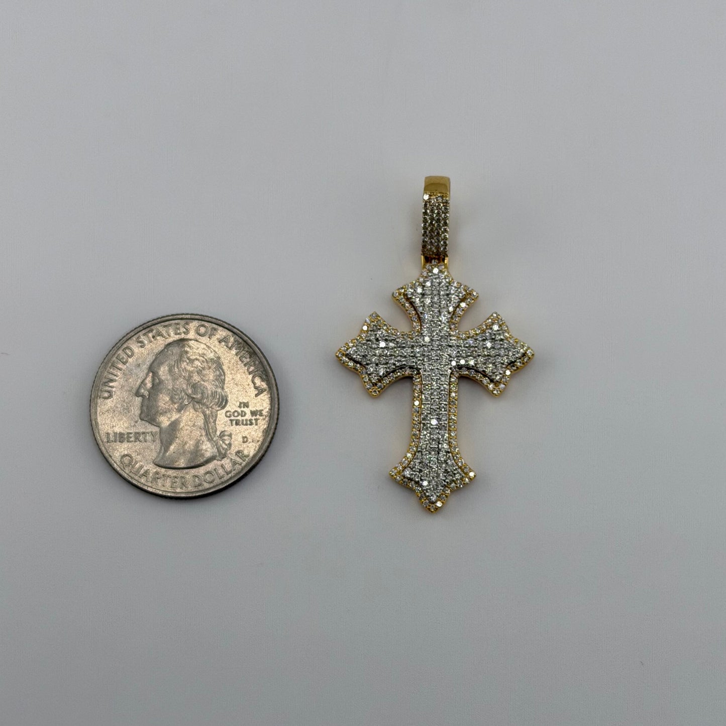 14k Gold Natural Diamond 3D Fleur De Lis Cross Charm