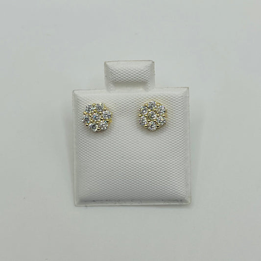 10K Gold CZ Flower Earrings (6mm)