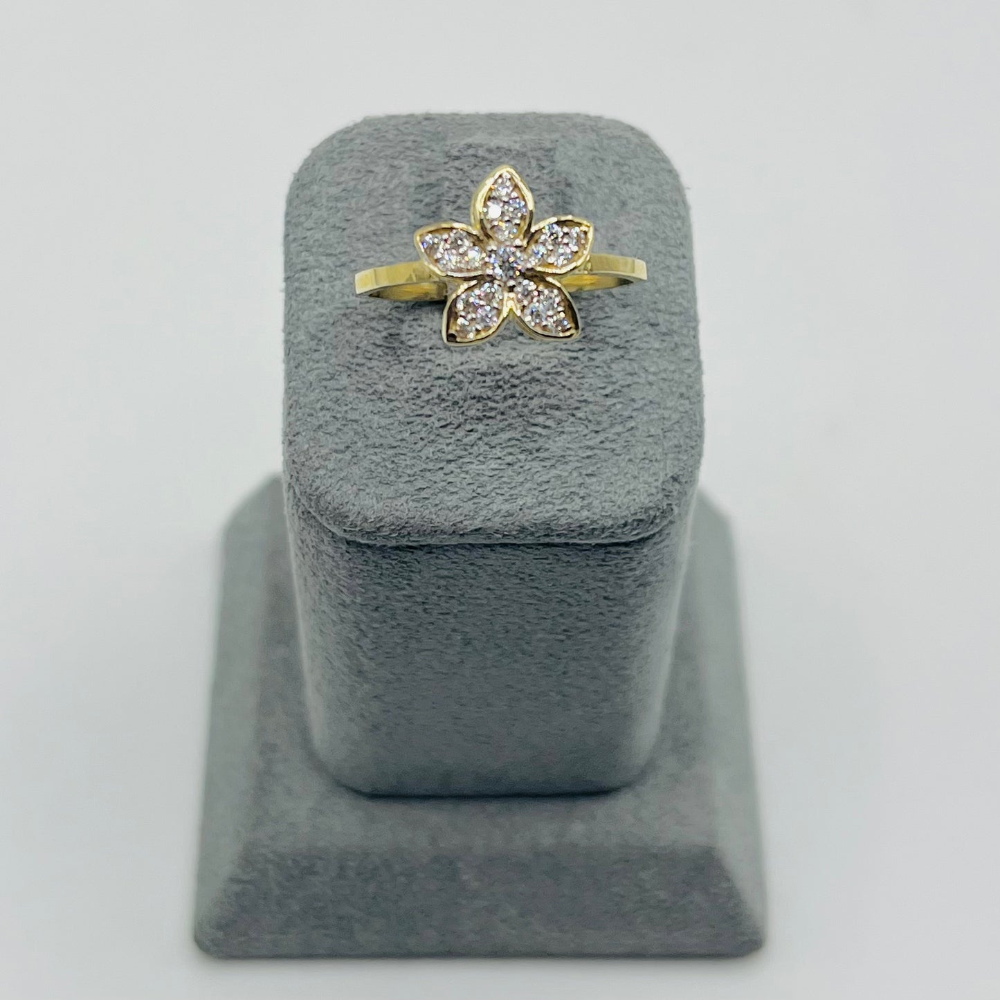 10k Gold CZ Hibiscus Ring