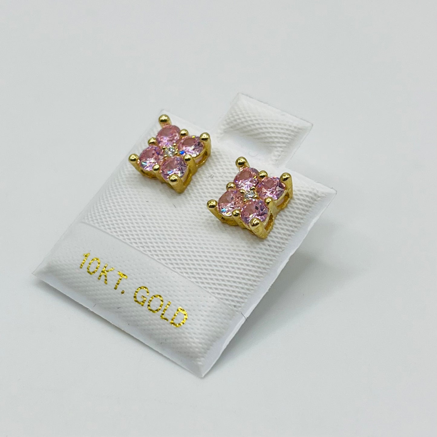 10K Gold Pink Square Flower Earrings (7mm)