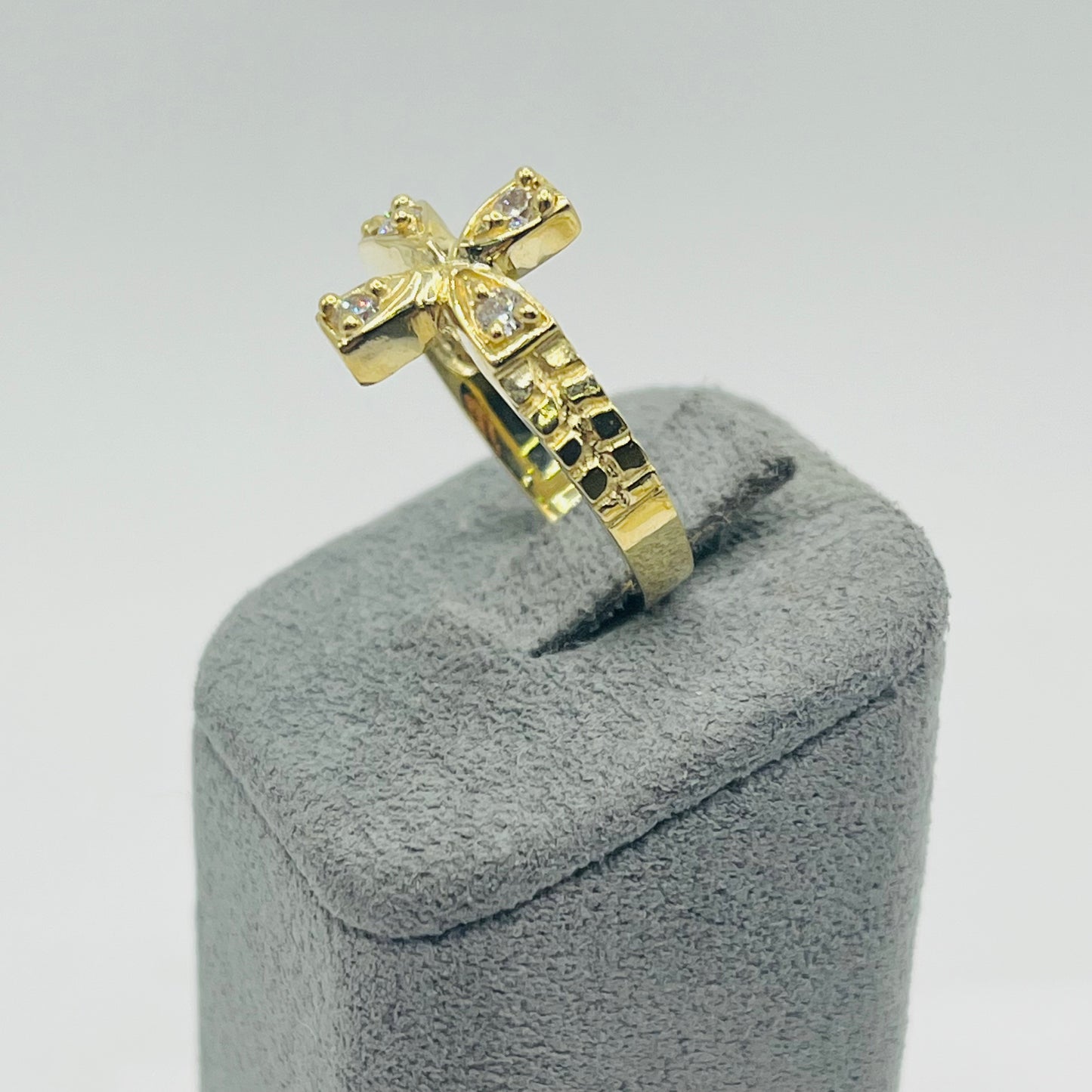 10k Gold Sideways Cz Cross Ring