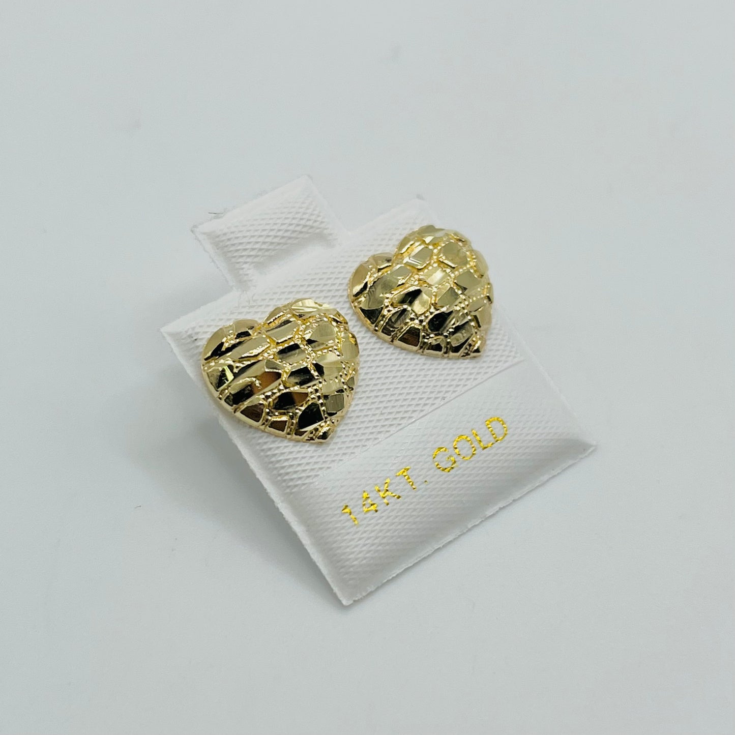 14K Gold Medium Domed Heart Nugget Earrings (12mm)
