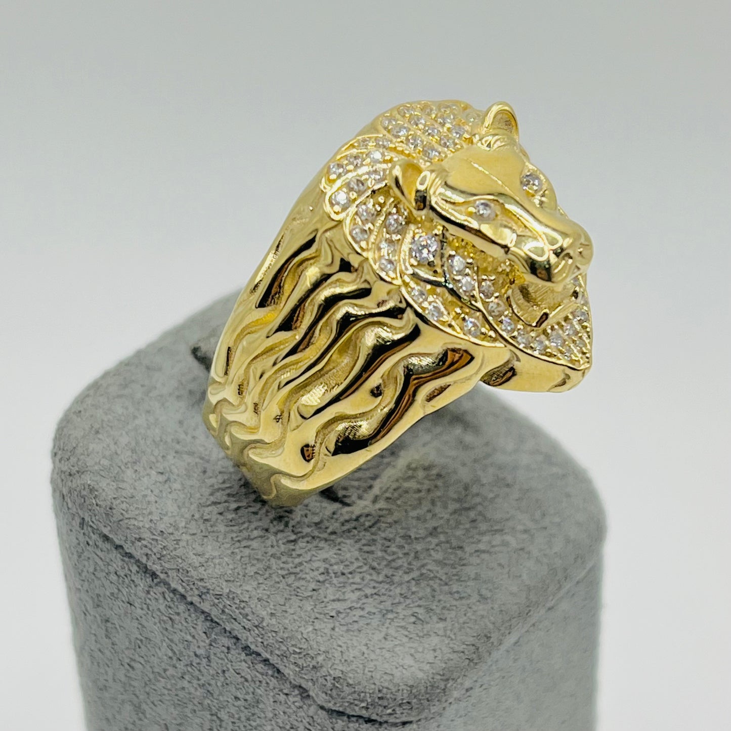 10K Gold Cz Lions Head Lightweight Ring (S)