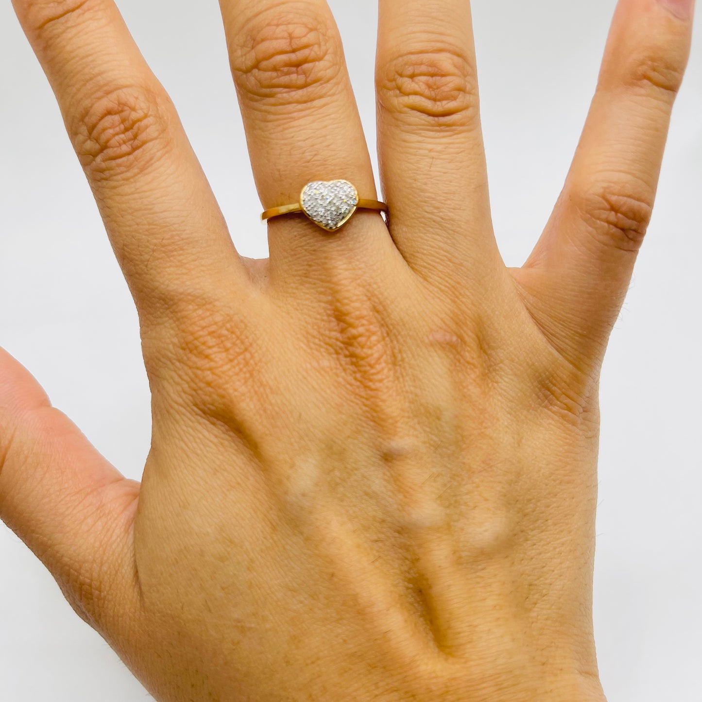 10k Gold Natural Diamond Domed Heart Ring
