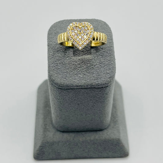 14k Gold Cz Heart ribbed Band Ring