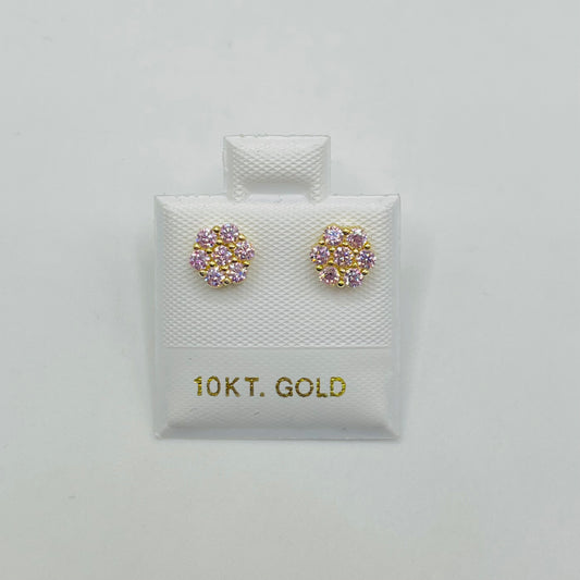 10K Gold Pink Flower CZ studs 6mm