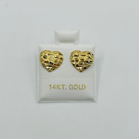 14K Gold Small Domed Heart Nugget Earrings (8mm)