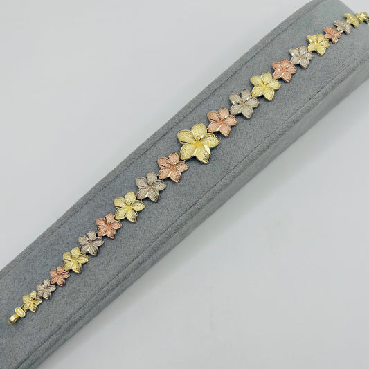10k Gold Tri Color Sm - Lrg Hibiscus Bracelet