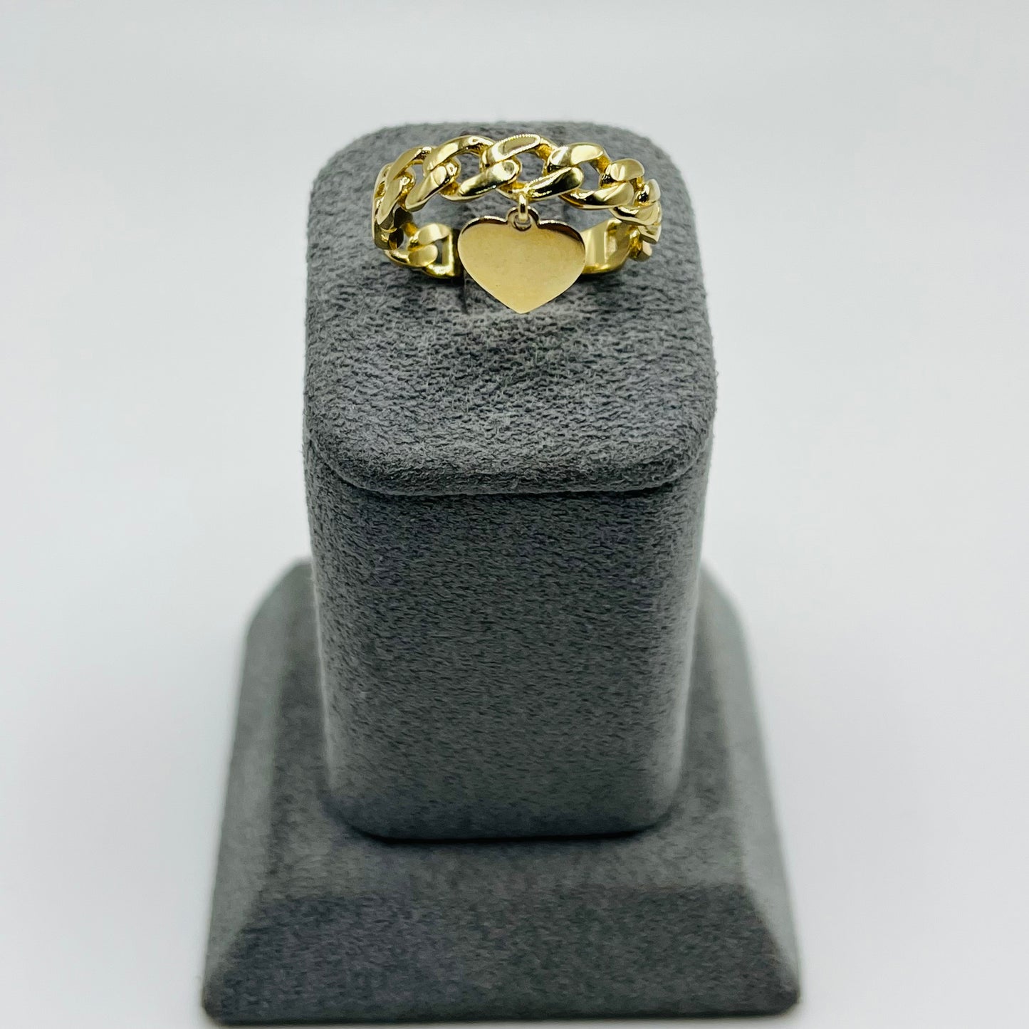10k Gold Cuban Link Heart ID Ring