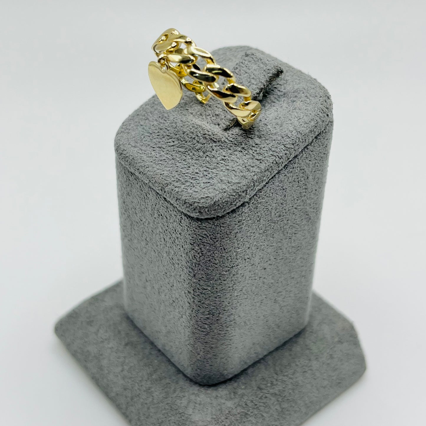 10k Gold Cuban Link Heart ID Ring
