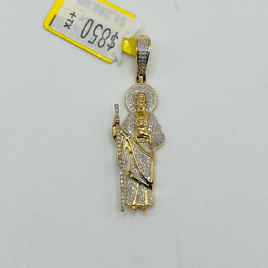 10k Gold Natural Diamond San Judas Charm
