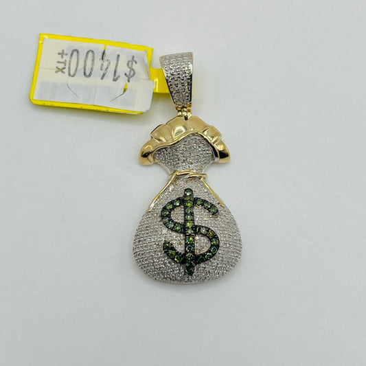 10k Gold Natural Diamond Moneybag Charm
