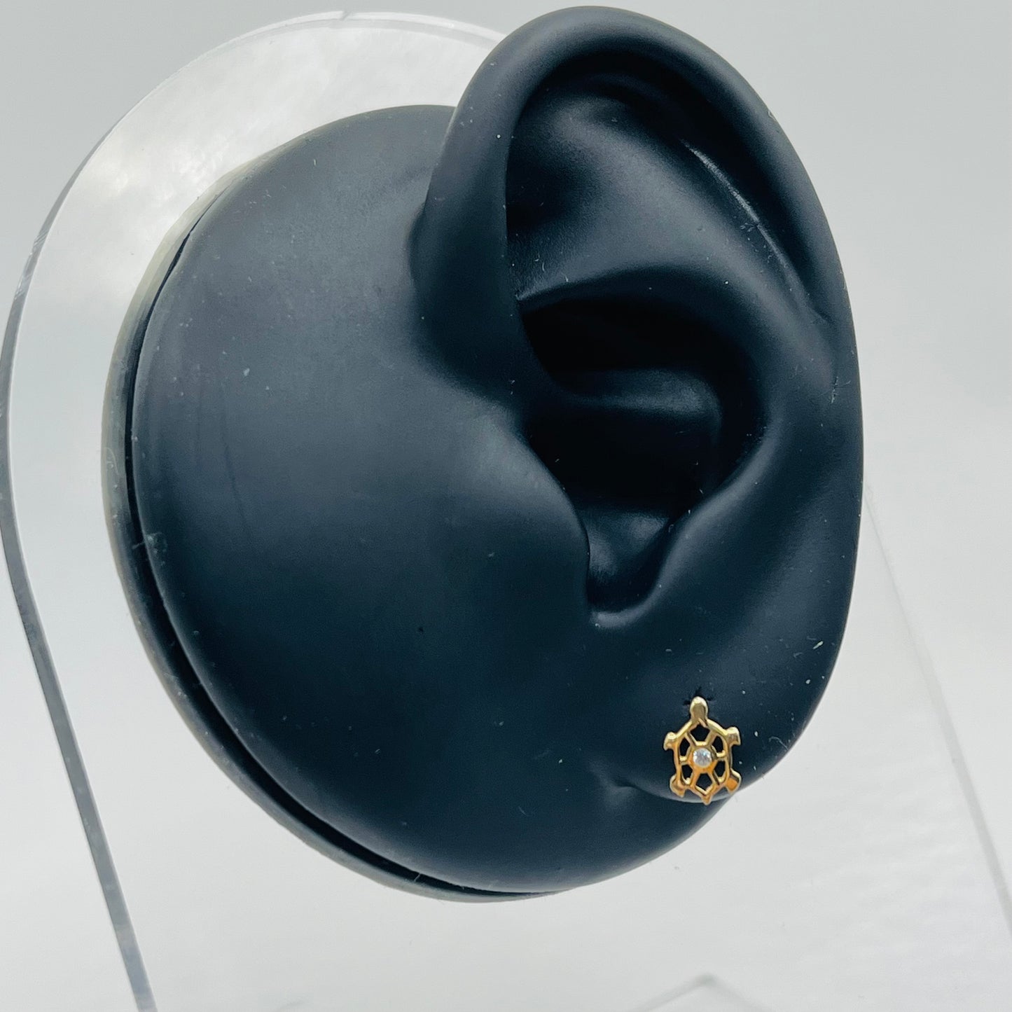 14k Gold Turtle Cz Screwback Earrings