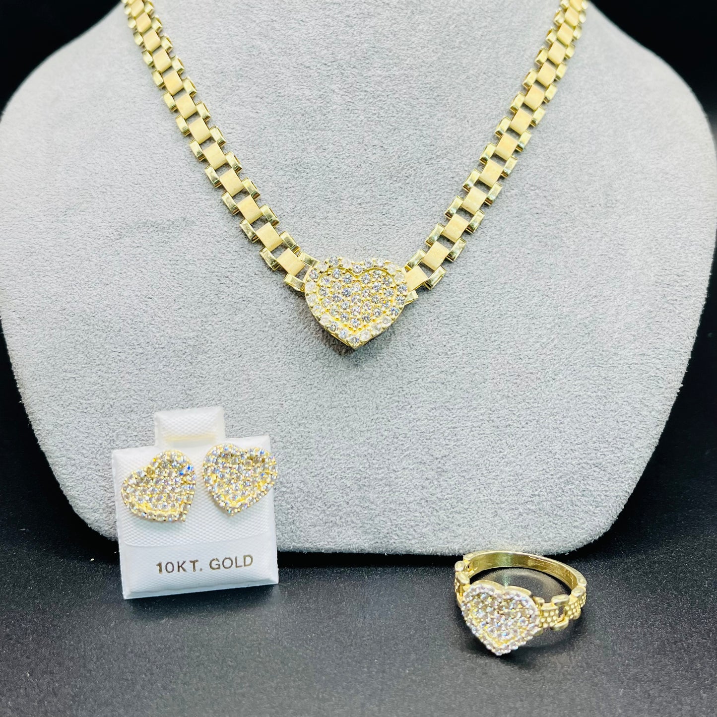 10K Gold White Heart RX Chain Set (6mm chain)