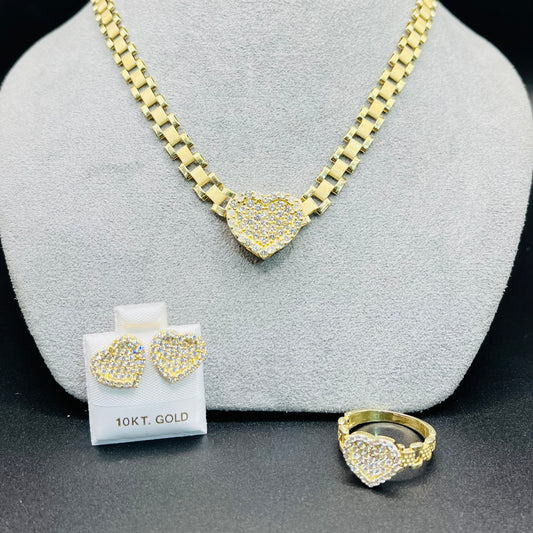 10K Gold White Heart 6mm RX Chain Set