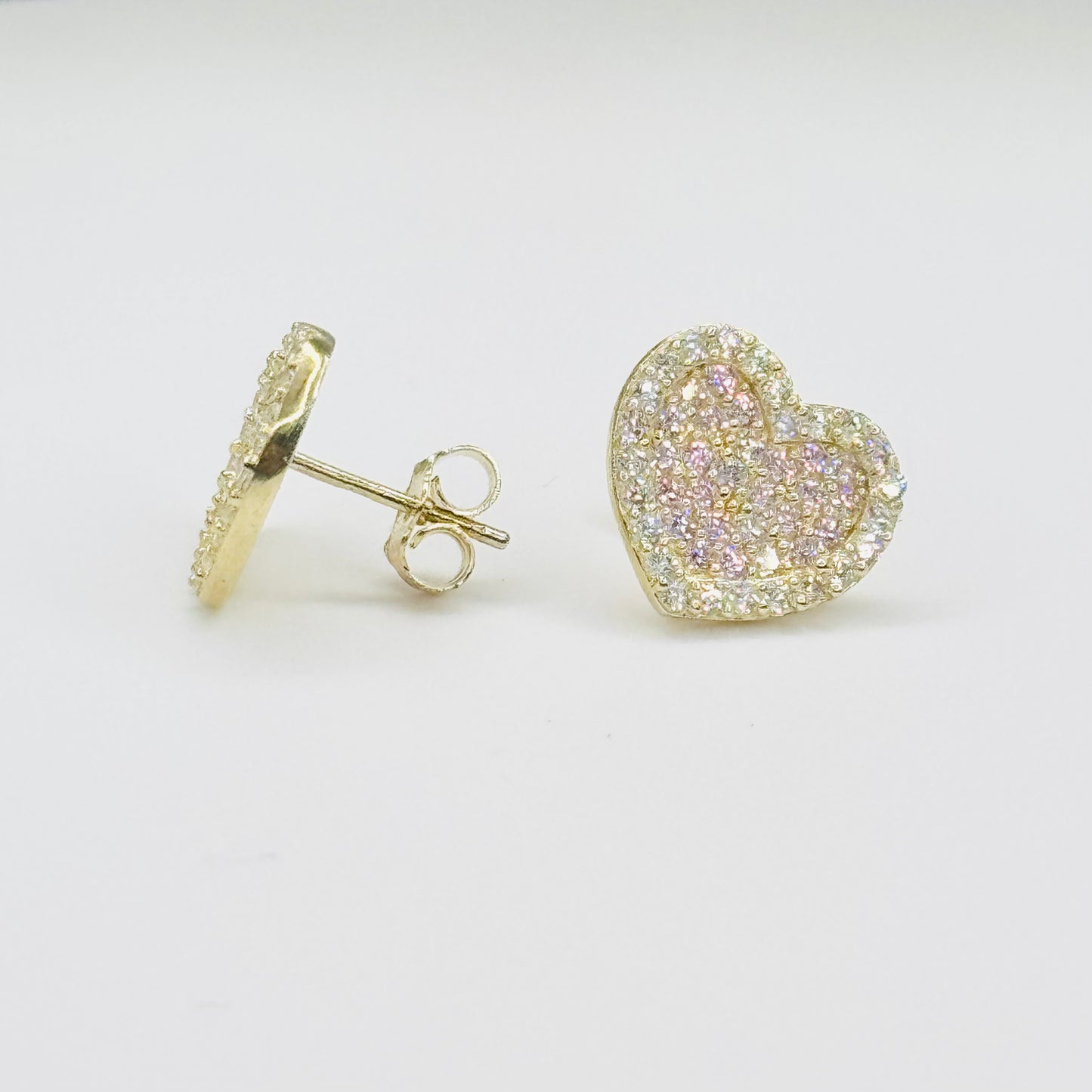 10K Gold Pink Heart Earrings (13mm)