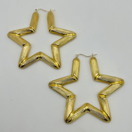 10K Gold Star Banmboo Earrings ( XL, 3")