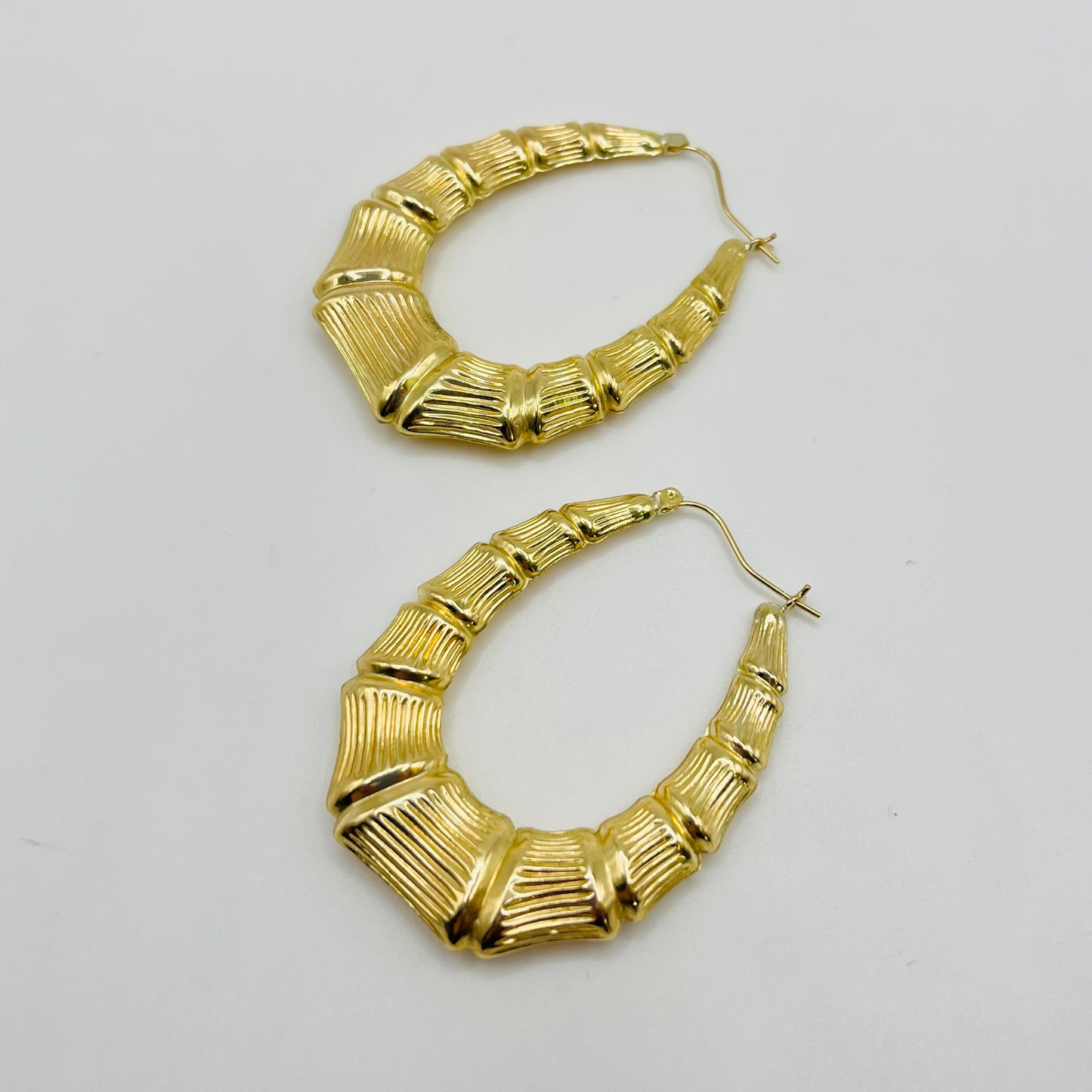 10K Gold Oval Shape Bamboo Hoops (1.6")