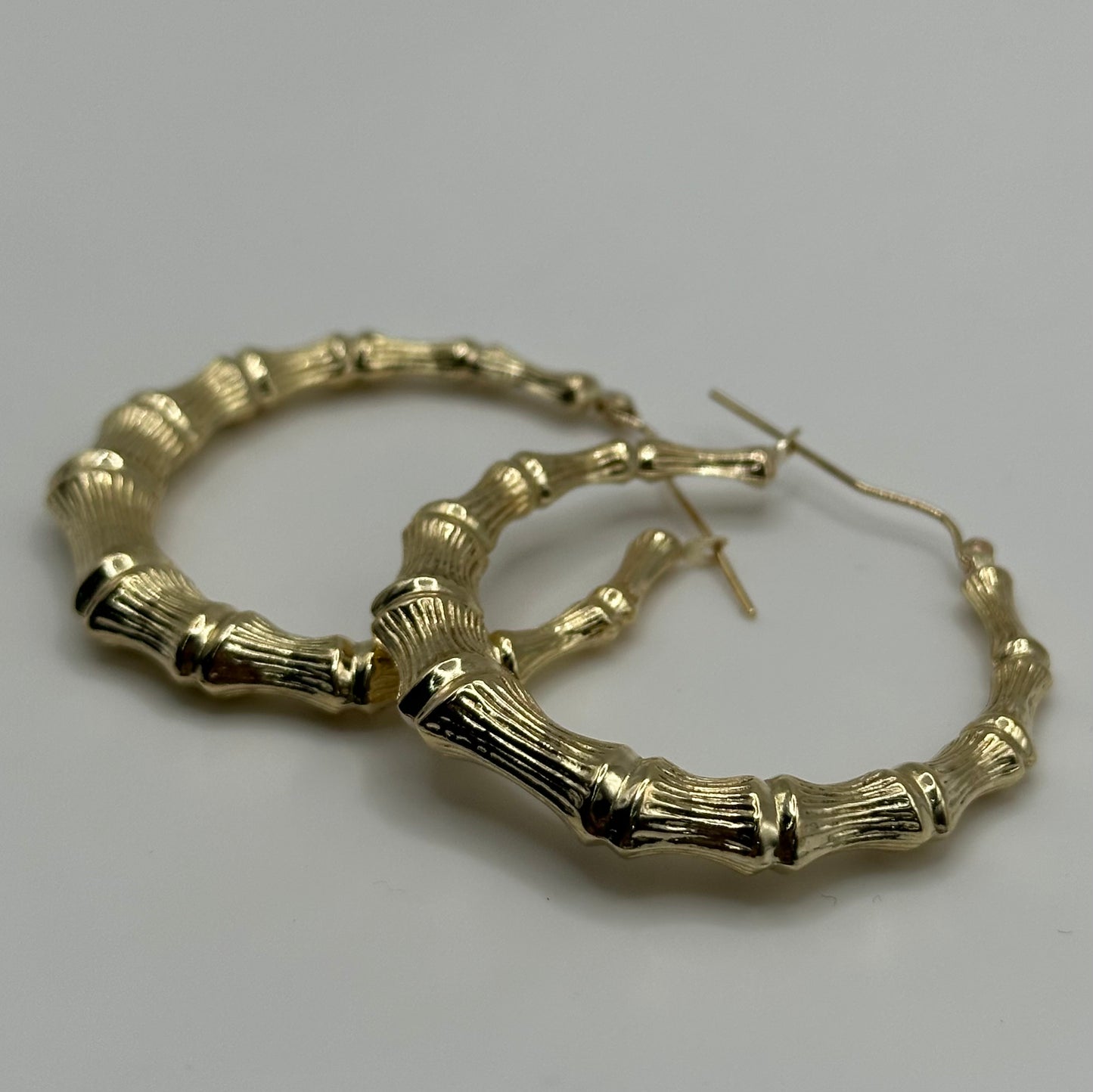 10K Gold Bamboo Hoop Earrings (1.6in)