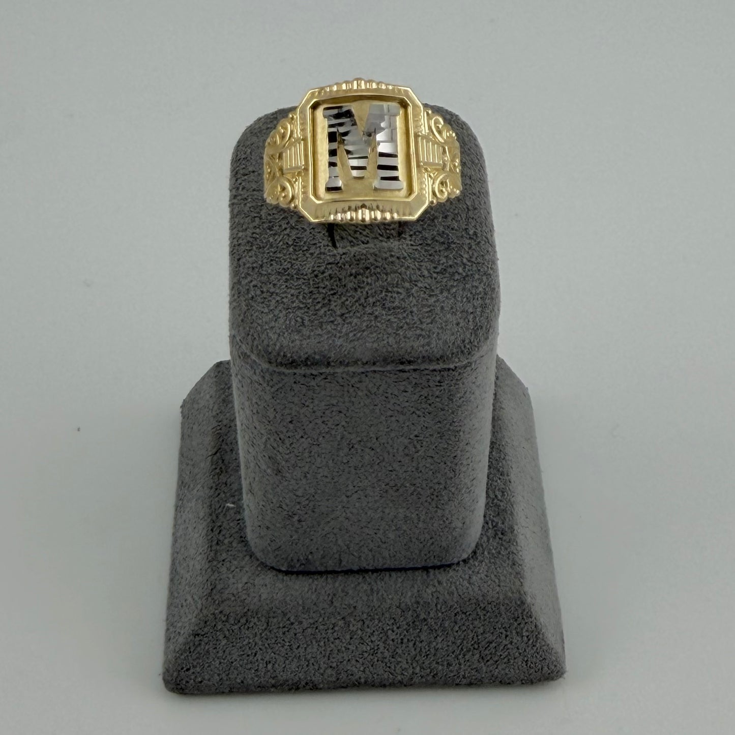 10k Gold Detailed Platform Initial Ring