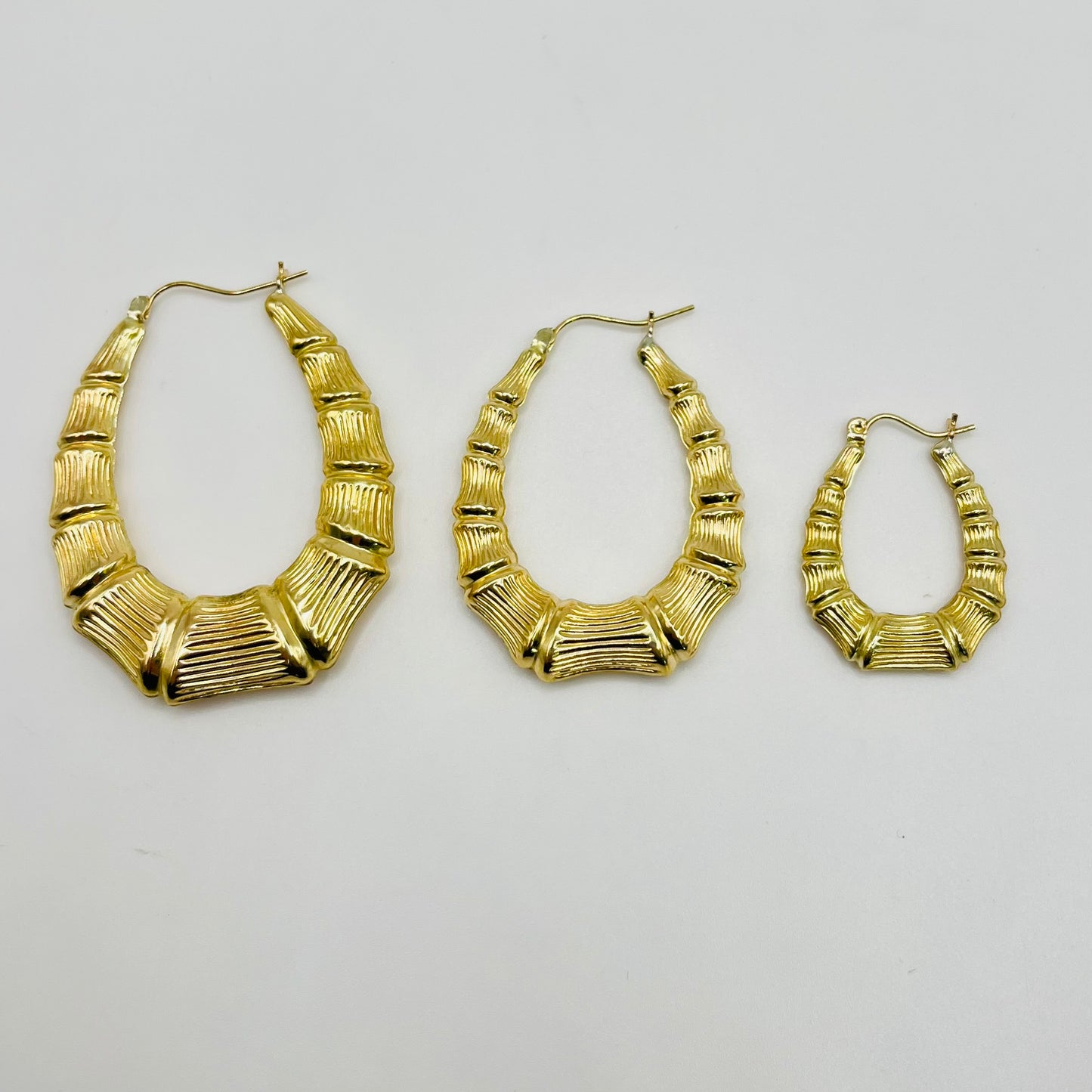 10K Gold Oval Shape Bamboo Hoops (1.9")