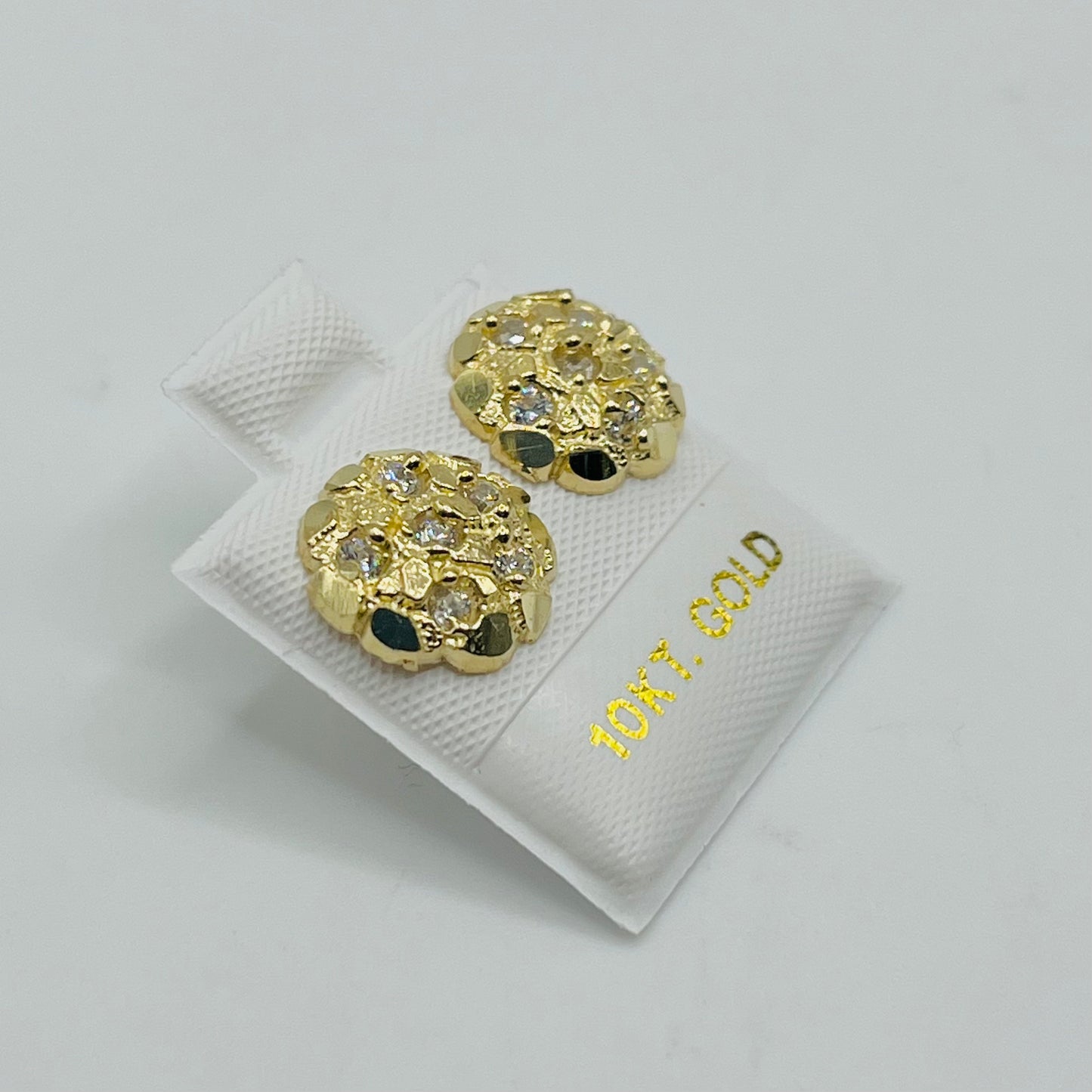 10K Gold Round Nugget Earrings with CZ (small)