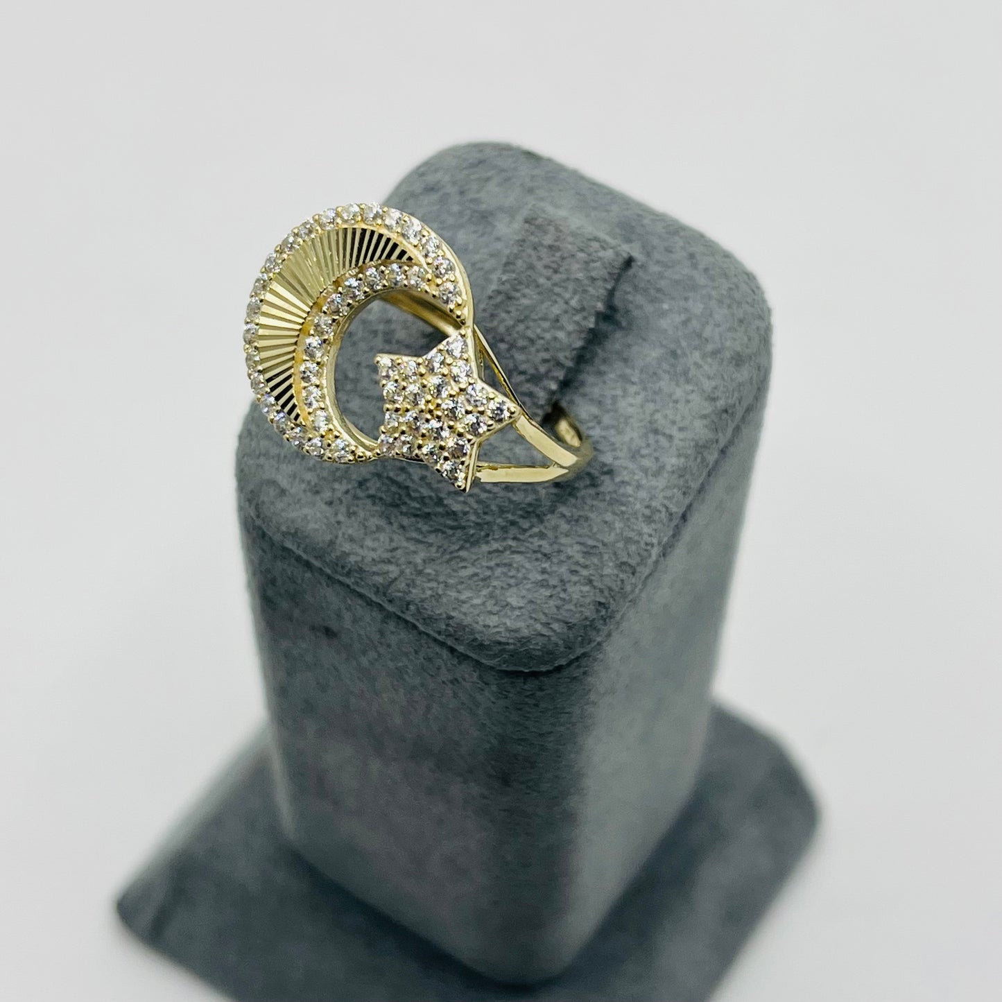 10k Gold Moon and Stars CZ Ring
