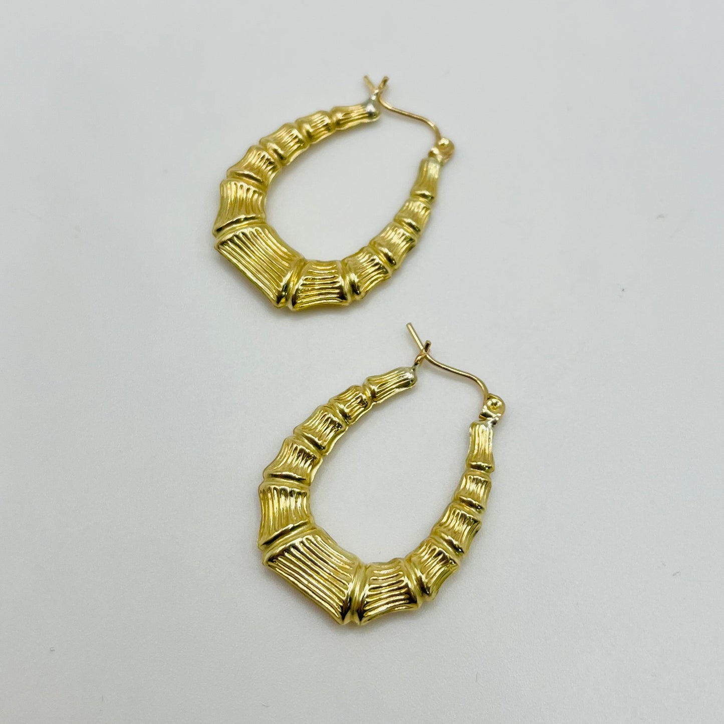 10K Gold Oval Shape Bamboo Hoops (1.1")