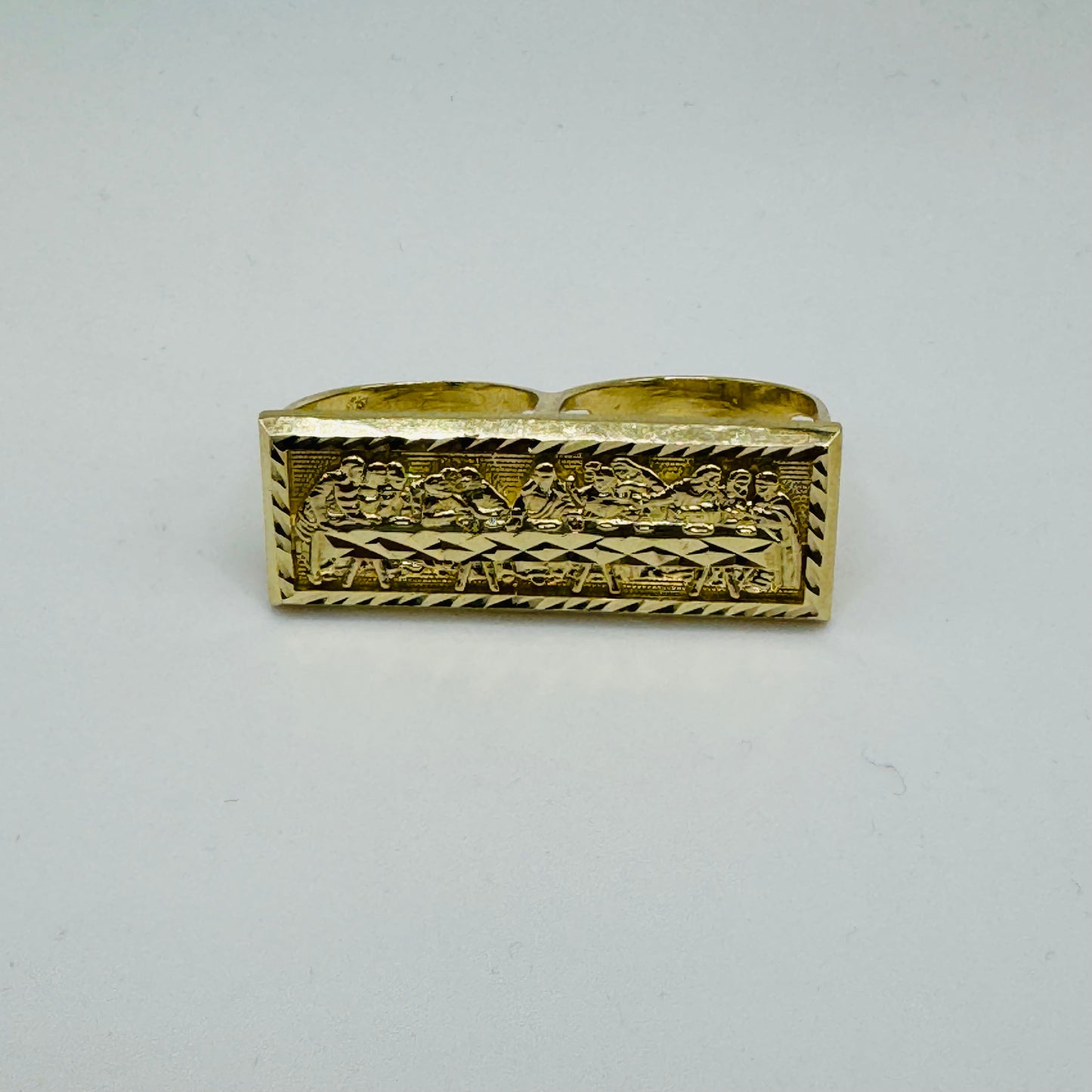 10K Gold Two Finger Square Last Supper Ring