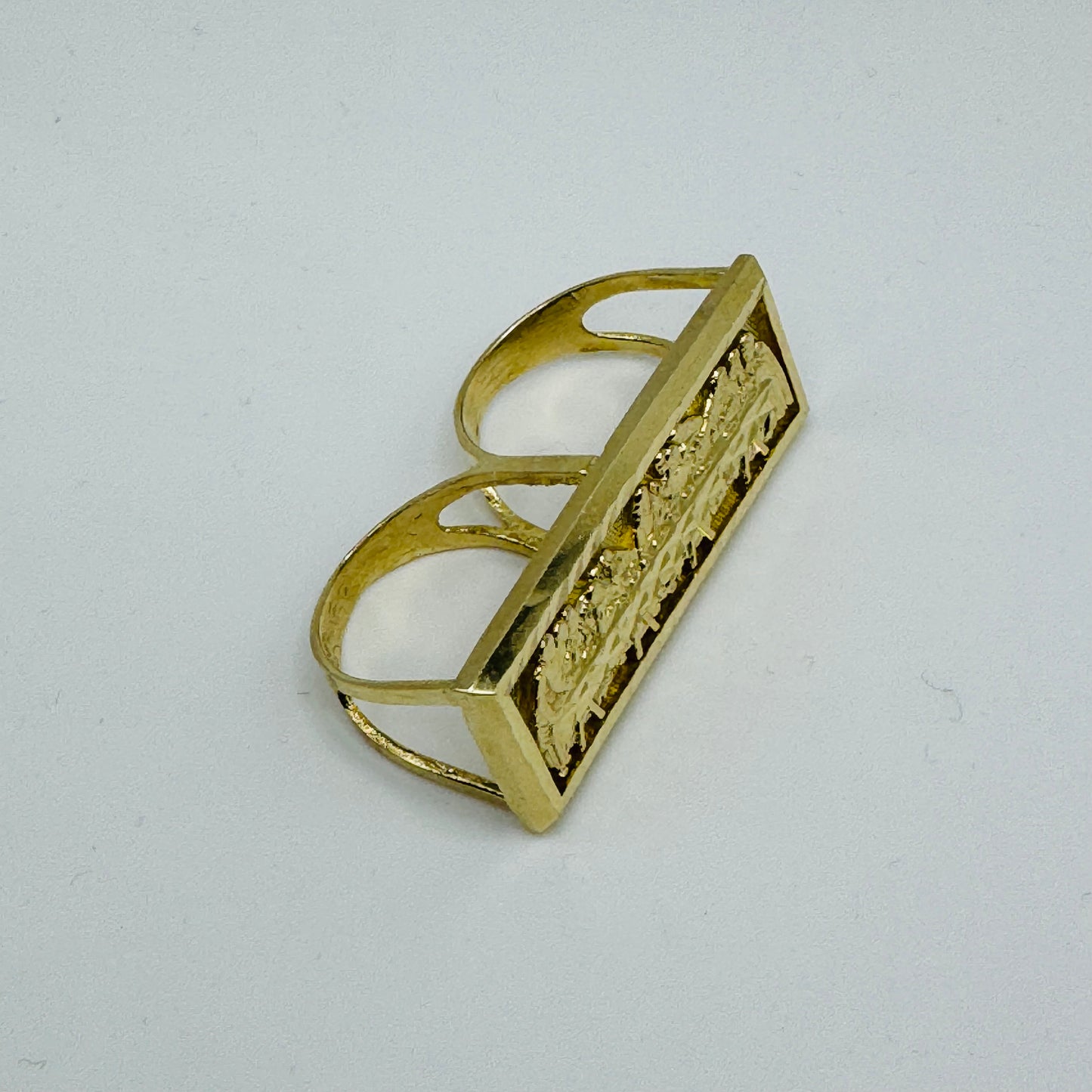 10K Gold Two Finger Square Last Supper Ring