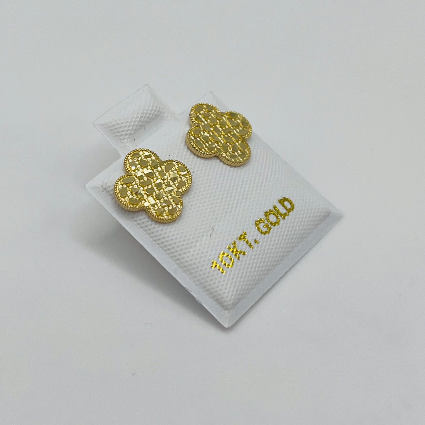 10k Gold Flat Clover Nugget Earrings